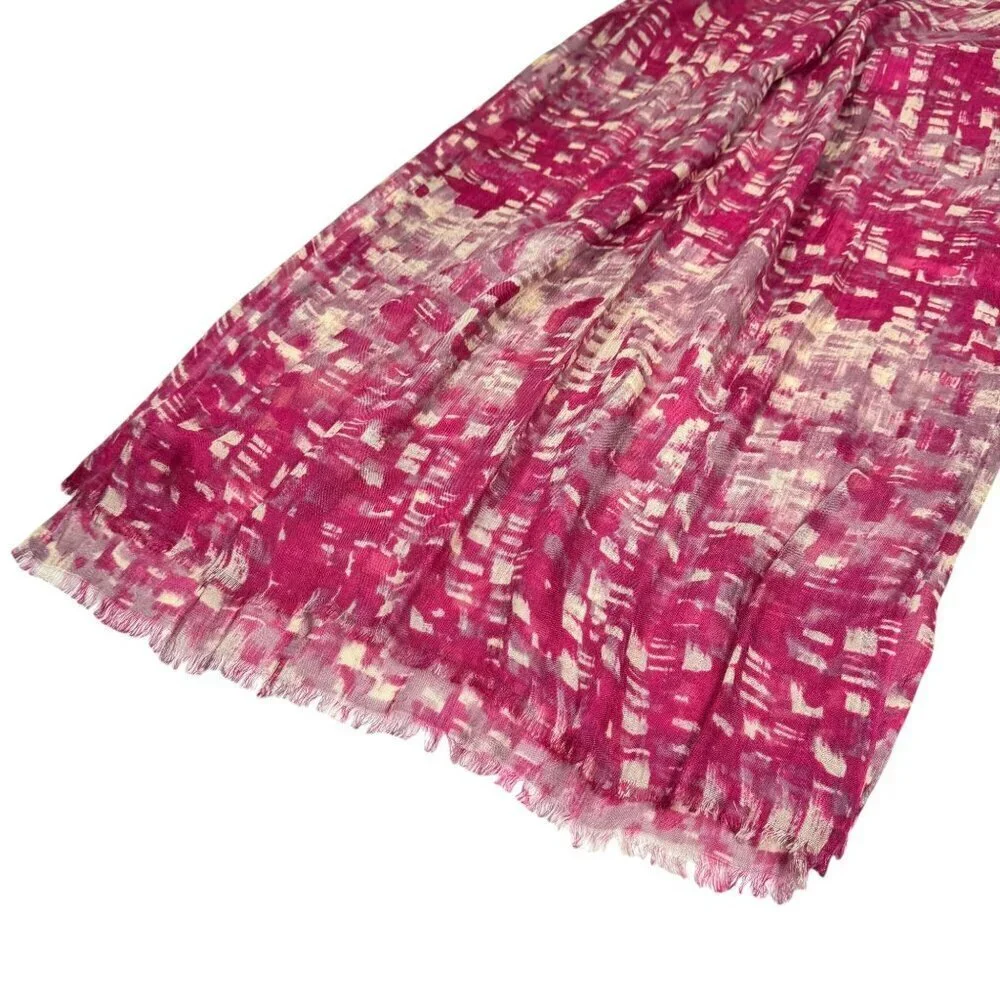 Abstract Print Scarf Pashmina  Wrap Shawl Pink White Fringe Contemporary